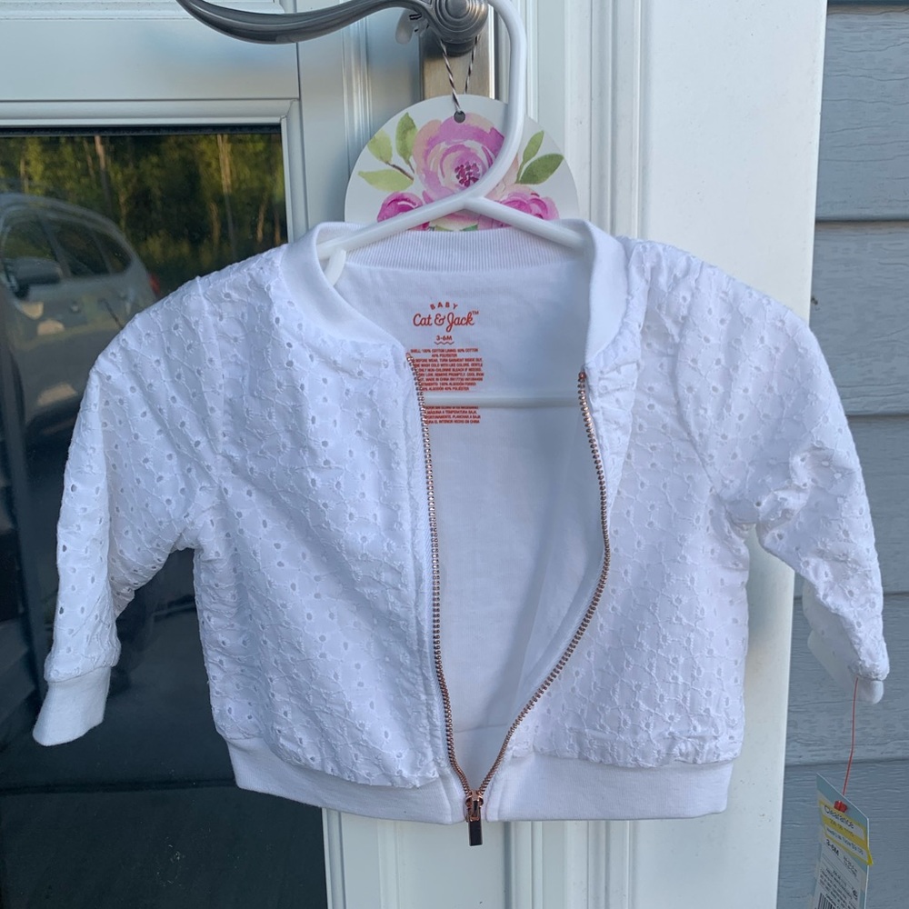 Cat & Jack white eyelet jacket, 3-6 months NWT